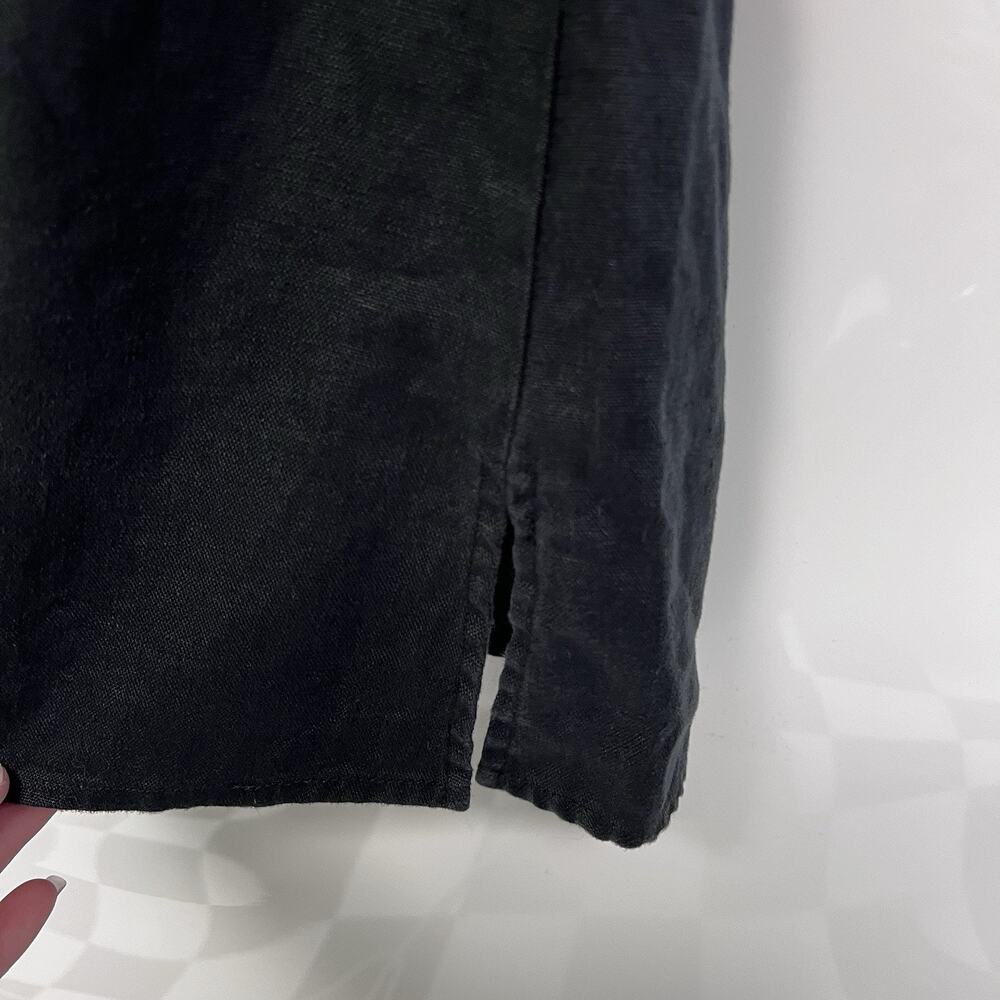 Black 100% Linen White Embroidery Sleeveless Top Medium Boho Lagenlook Timeless - Picture 8 of 11